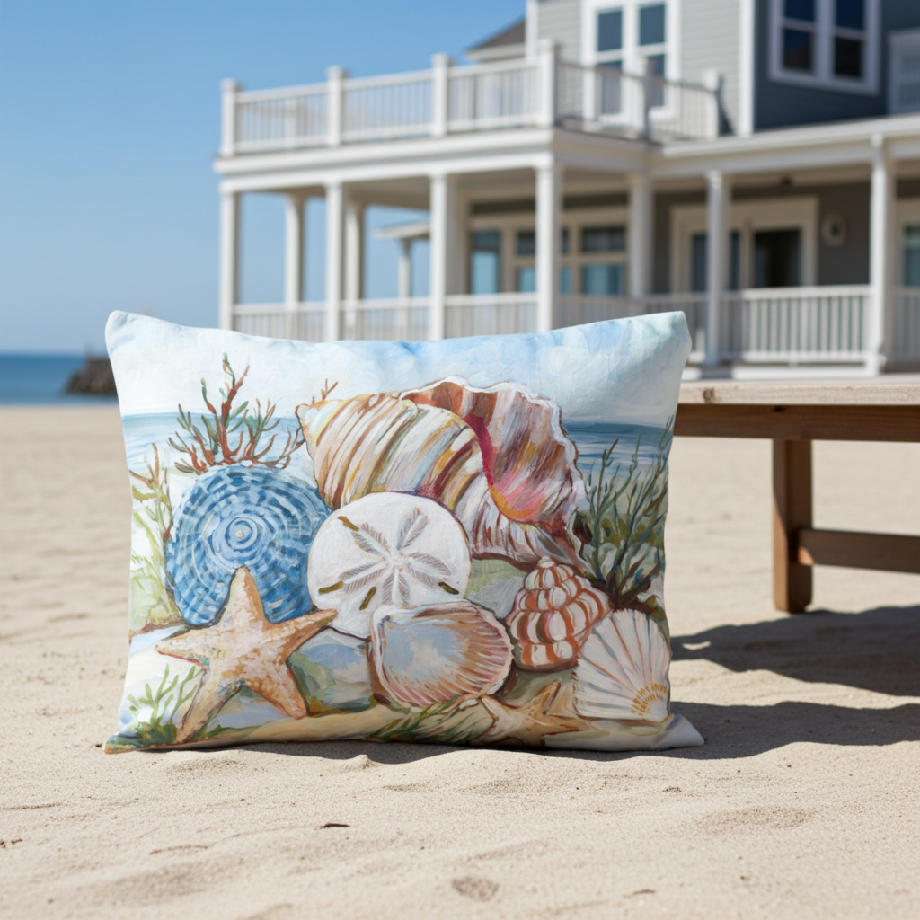 Pillow - Coastal Shells - indoor / outdoor cushion