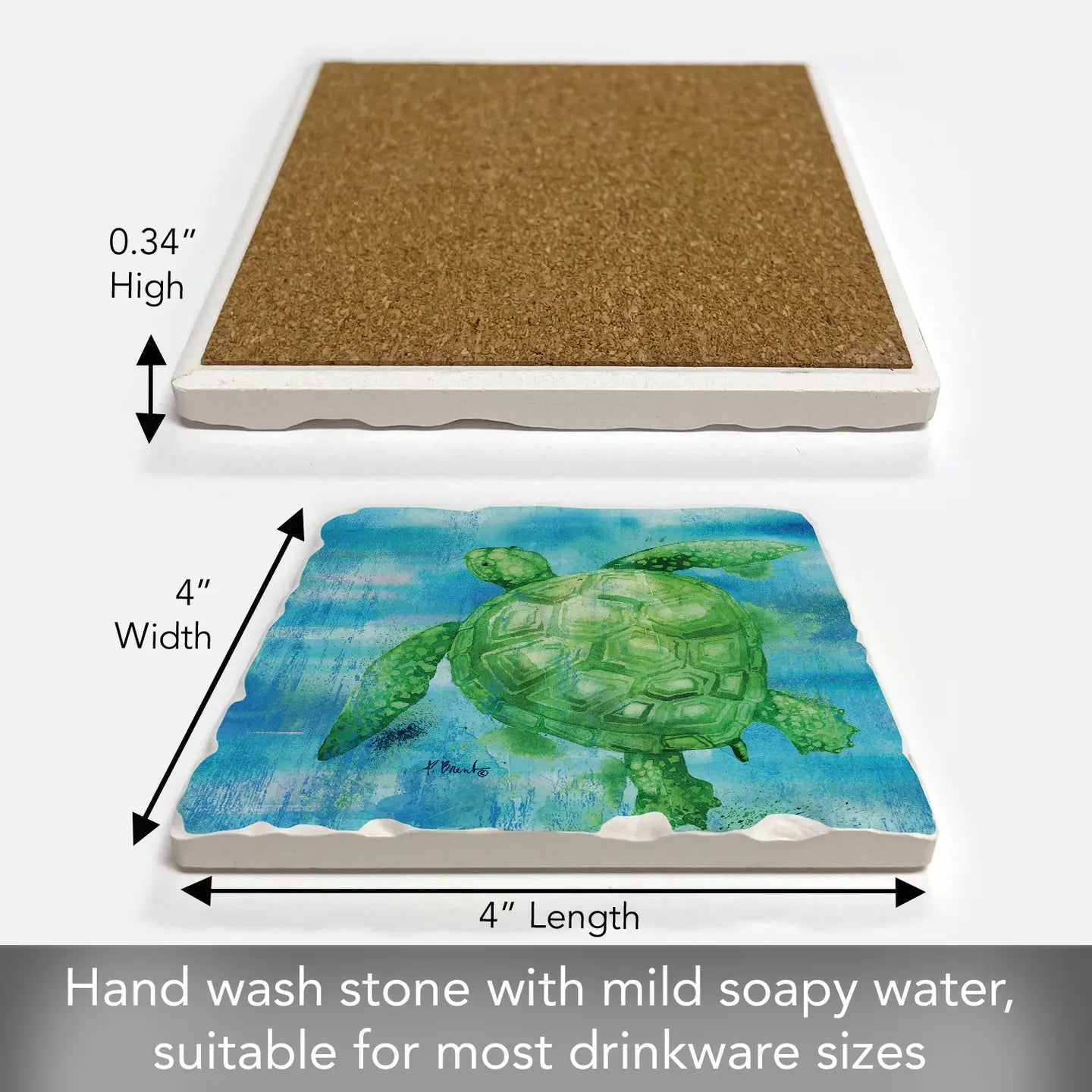 "Arianna Turtle" Absorbent Tumbled Tile Coaster