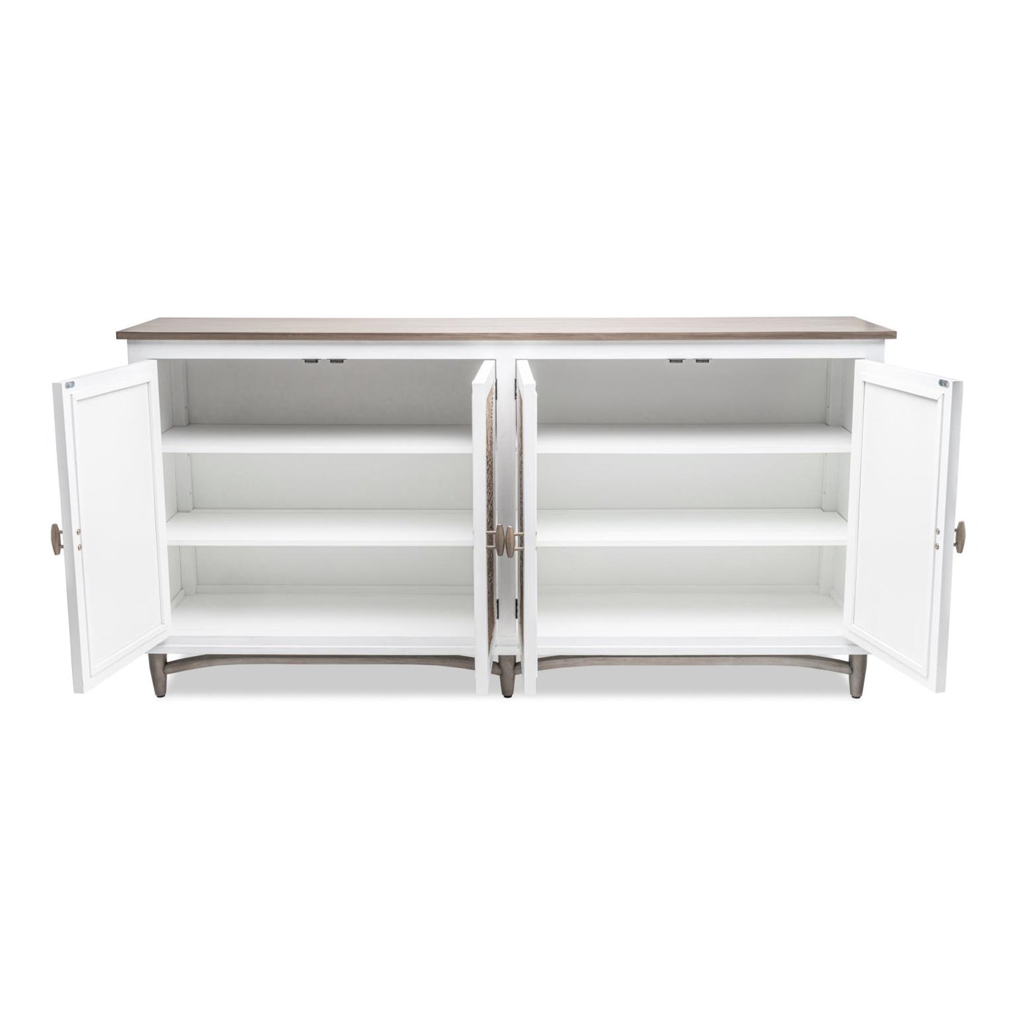 Port Royale 4-Door Credenza. Sea Drift/White Finish