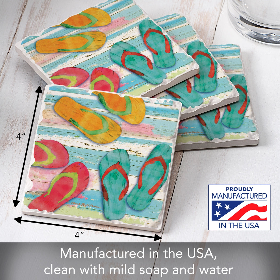 "Beach Daze Sandals" Tumbled Tile Coaster