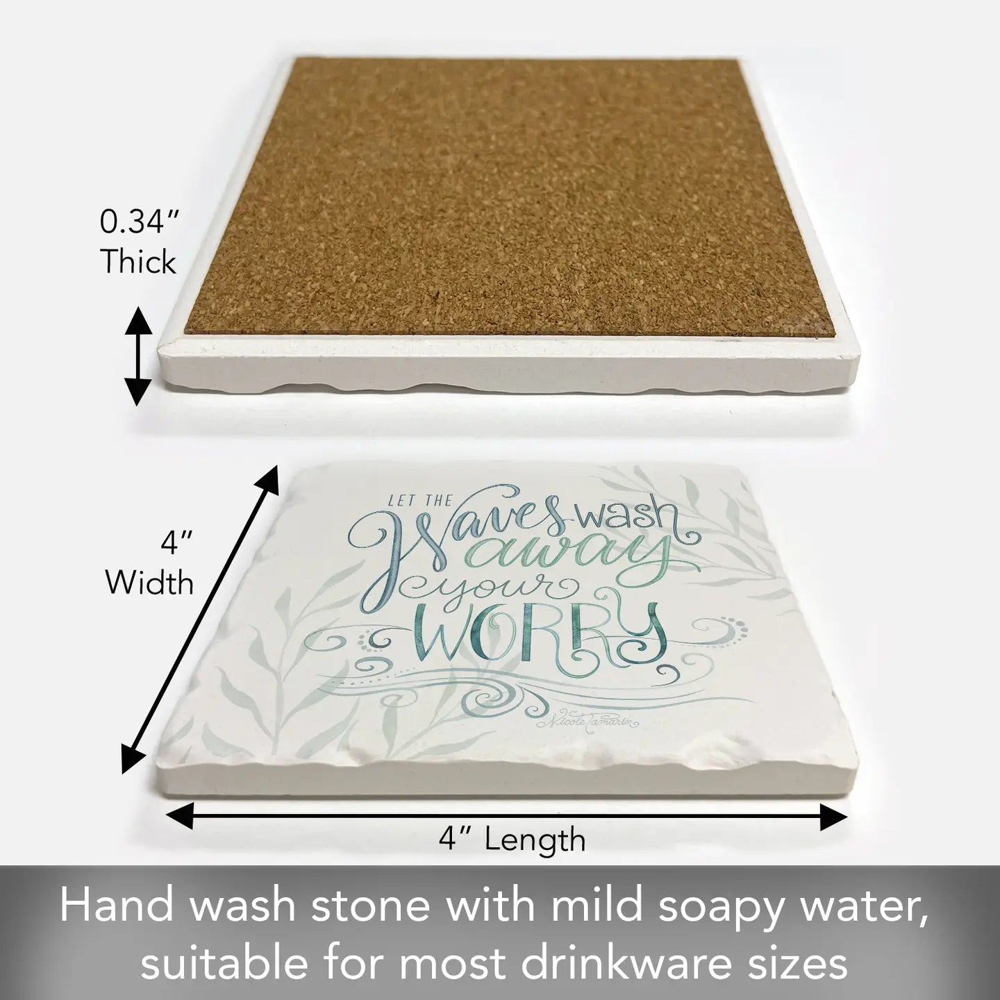 Waves Wash Away Absorbent Stone Tumbled Tile Coaster