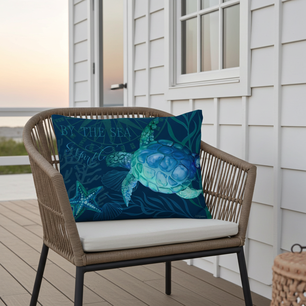 Pillow - Turtle in Deep Sea - indoor / outdoor cushion