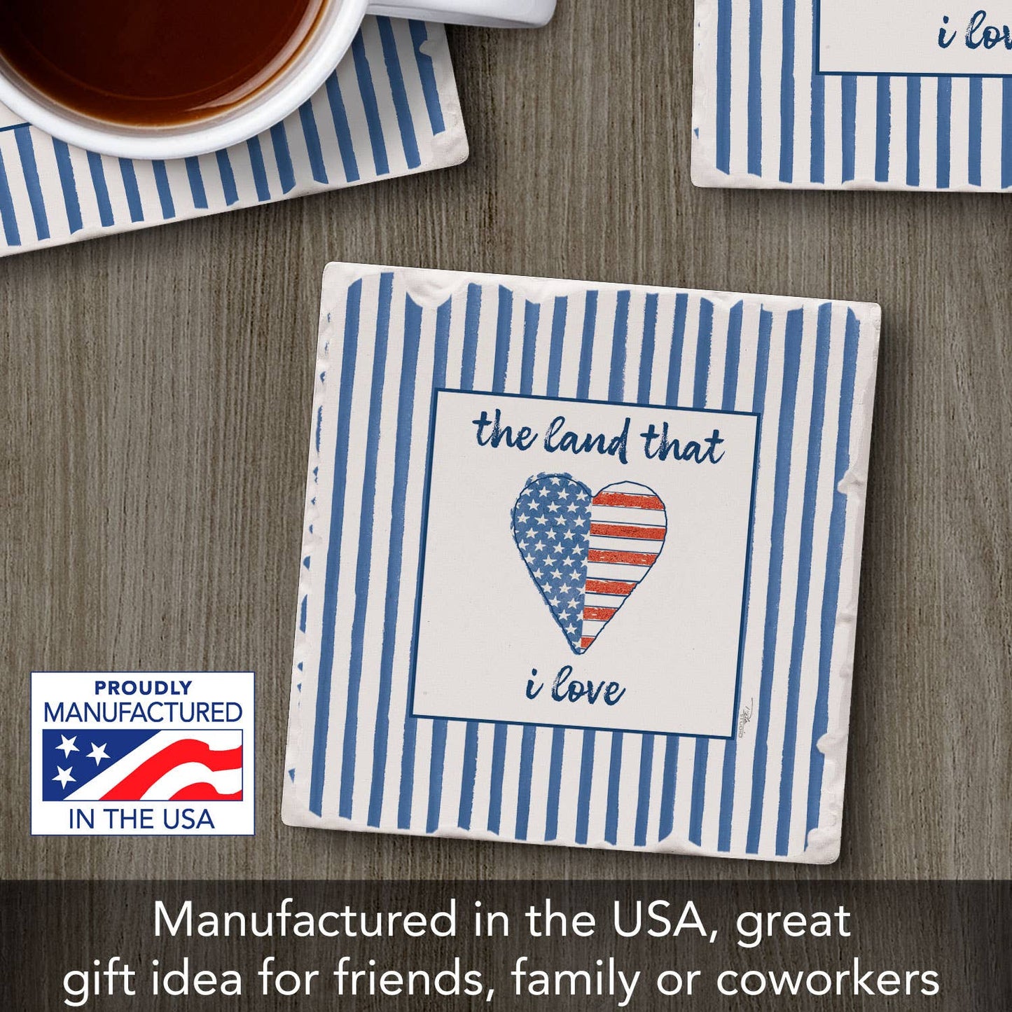 "USA Cuties-Heart" Single Absorbent Tumbled Tile Coaster