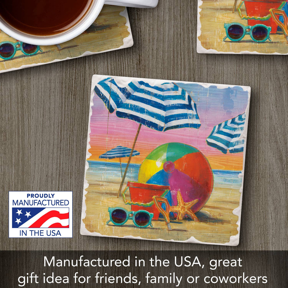 "Beach Ball" Single Tumbled Tile Coaster