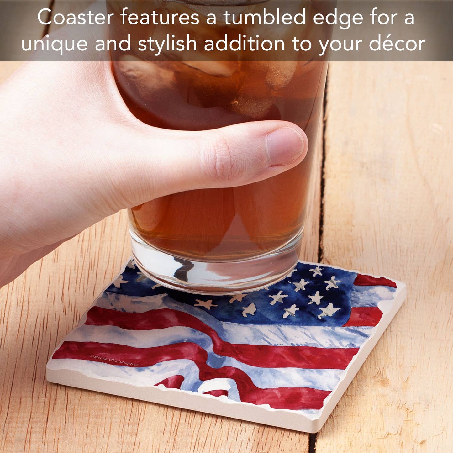 "Waving Flag" Single Absorbent Tumbled Tile Coaster