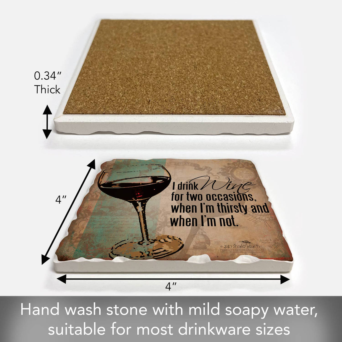 "Drink Wine" Single Absorbent Tumbled Tile Coaster