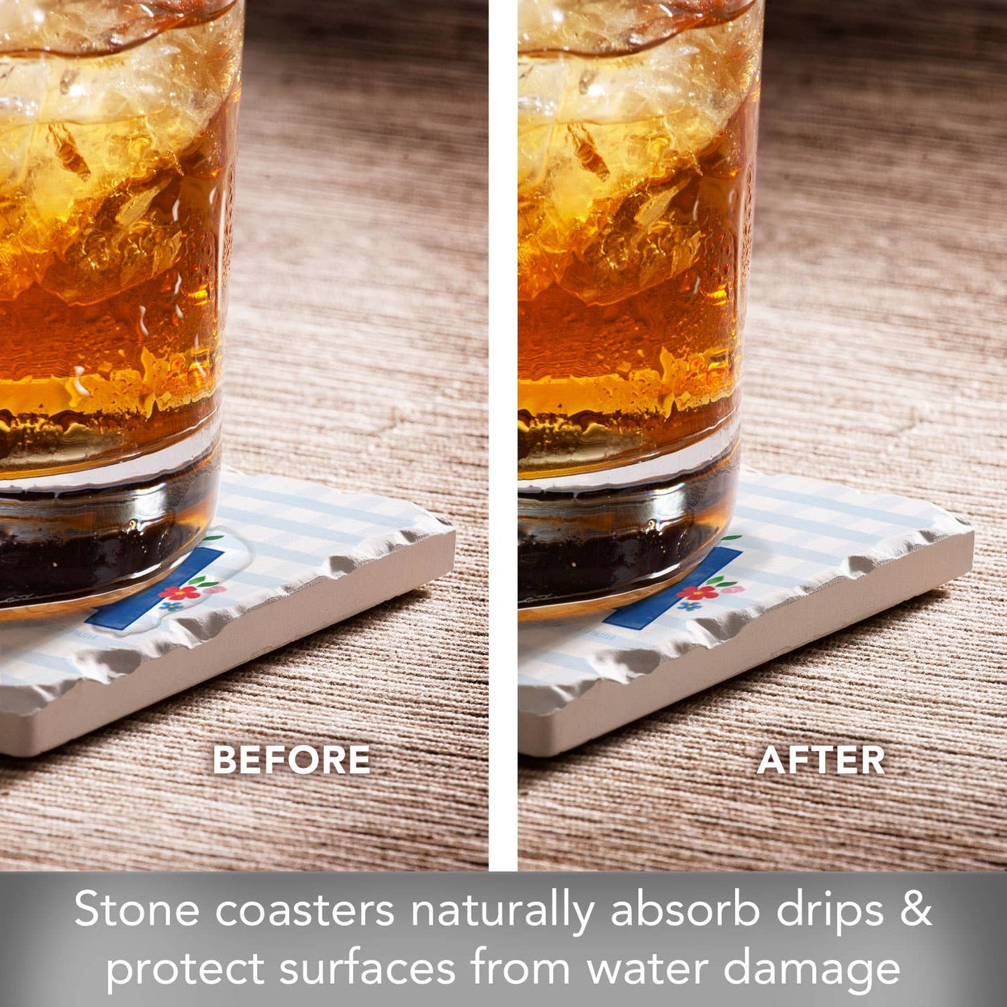 "USA Gingham" Absorbent Stone Tumbled Tile Coaster