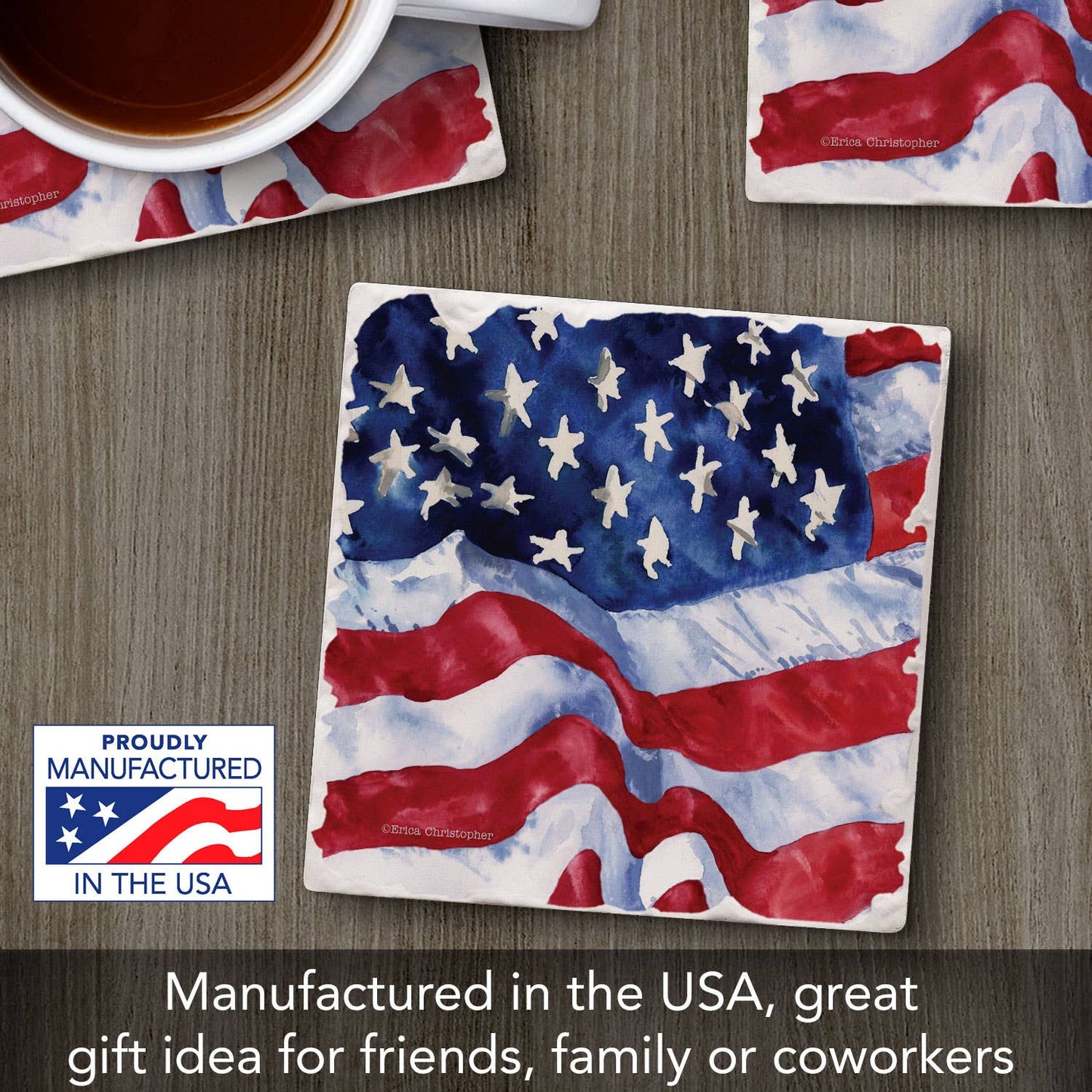 "Waving Flag" Single Absorbent Tumbled Tile Coaster