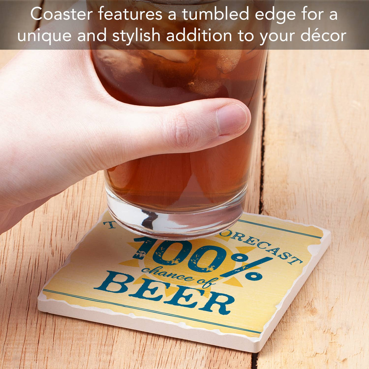 "Todays Forecast-Beer" Single Tumbled Tile Coaster