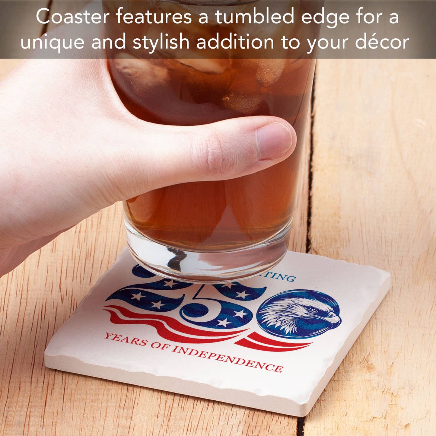 "Celebrate 250" Single Absorbent Tumbled Tile Coaster
