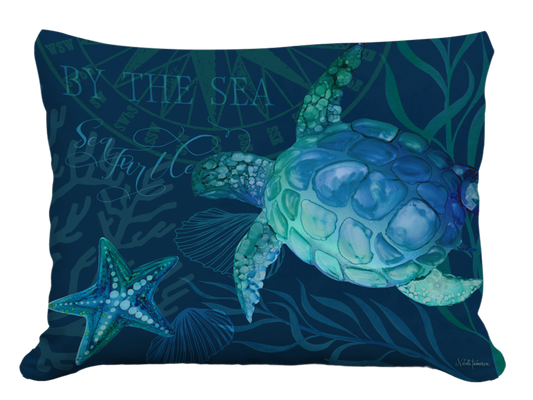 Pillow - Turtle in Deep Sea - indoor / outdoor cushion
