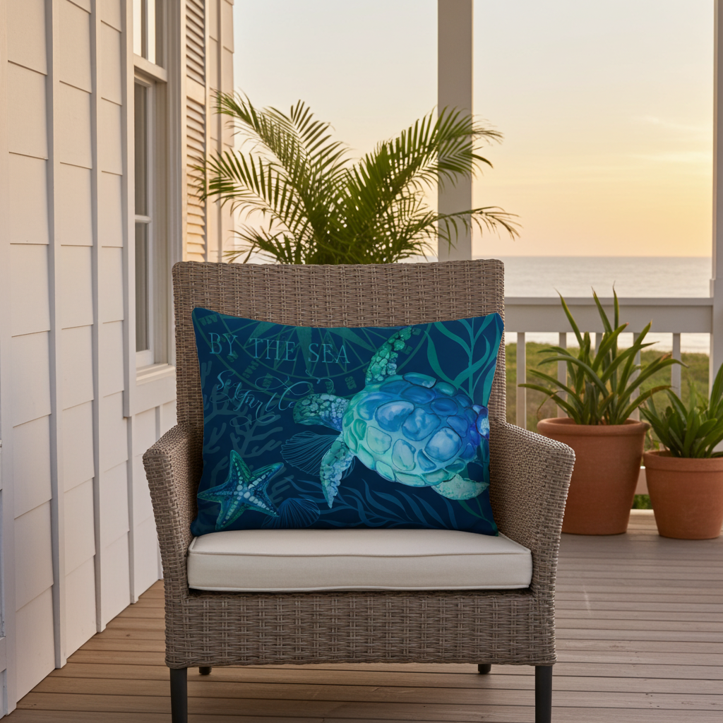 Pillow - Turtle in Deep Sea - indoor / outdoor cushion
