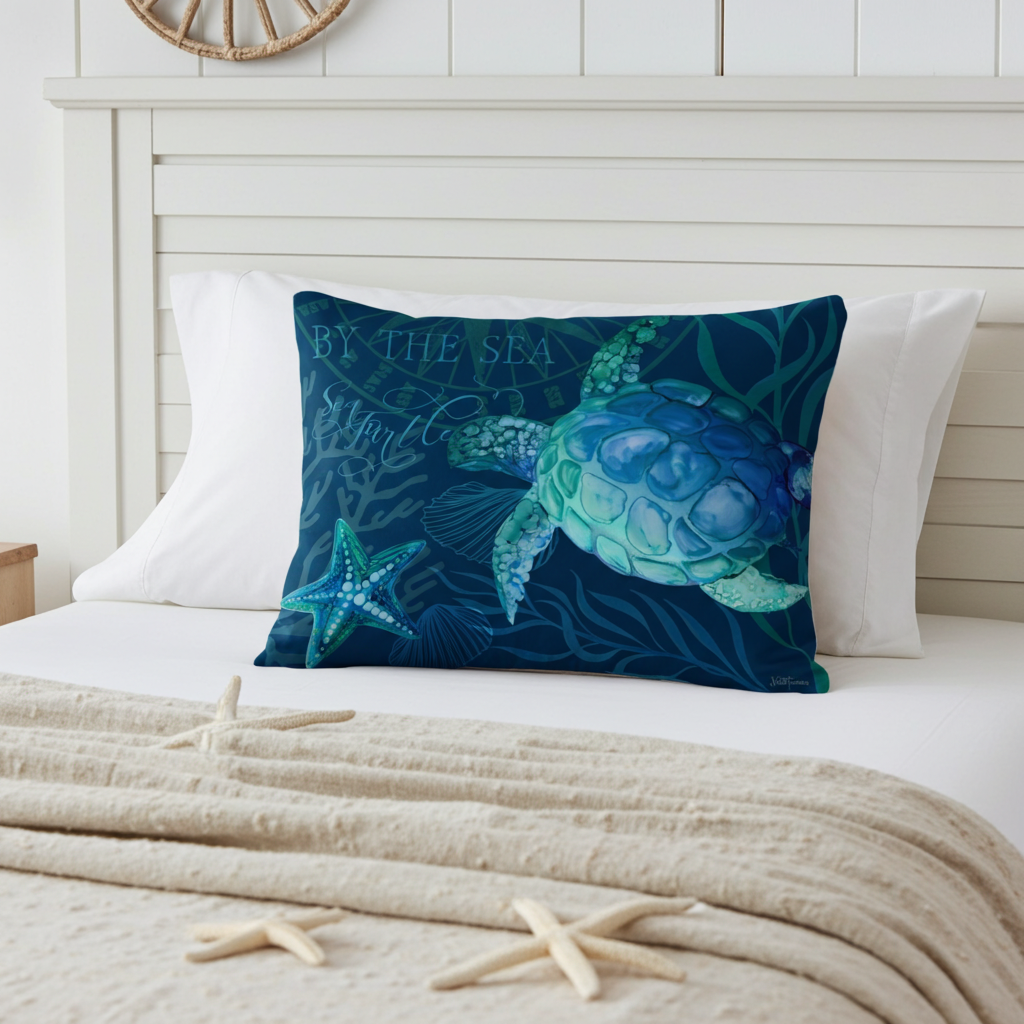 Pillow - Turtle in Deep Sea - indoor / outdoor cushion