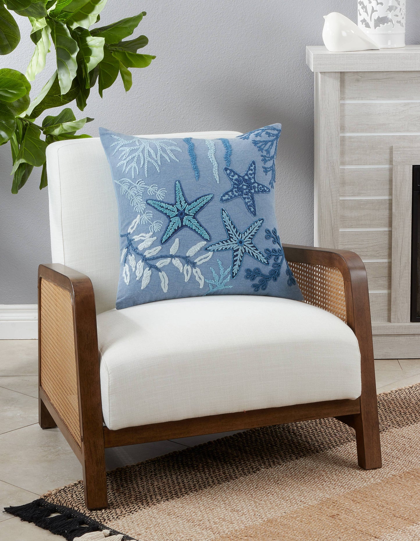 Stonewashed Throw Pillow With Starfish Design
