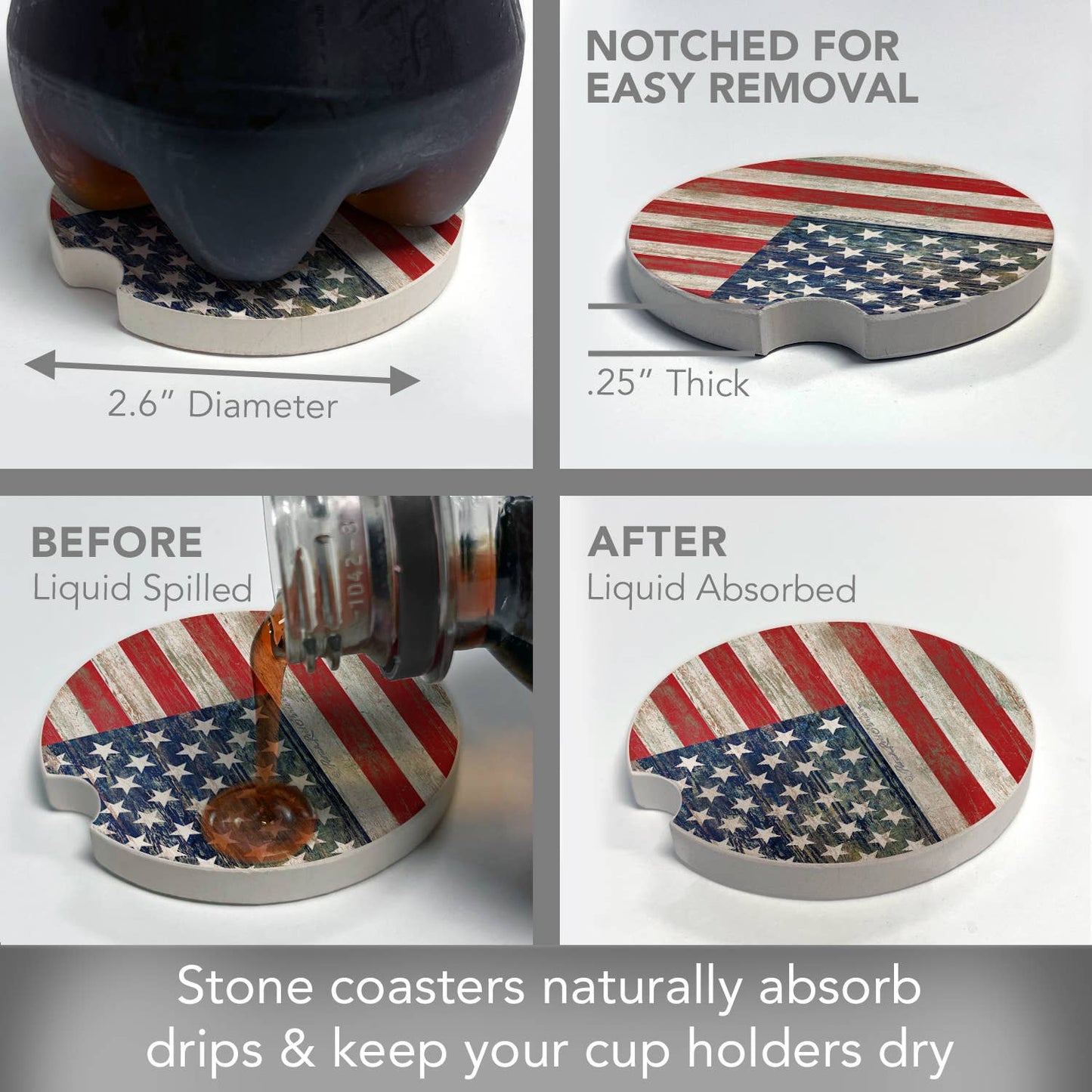 Americana Bulk Absorbent Stone Car Coaster