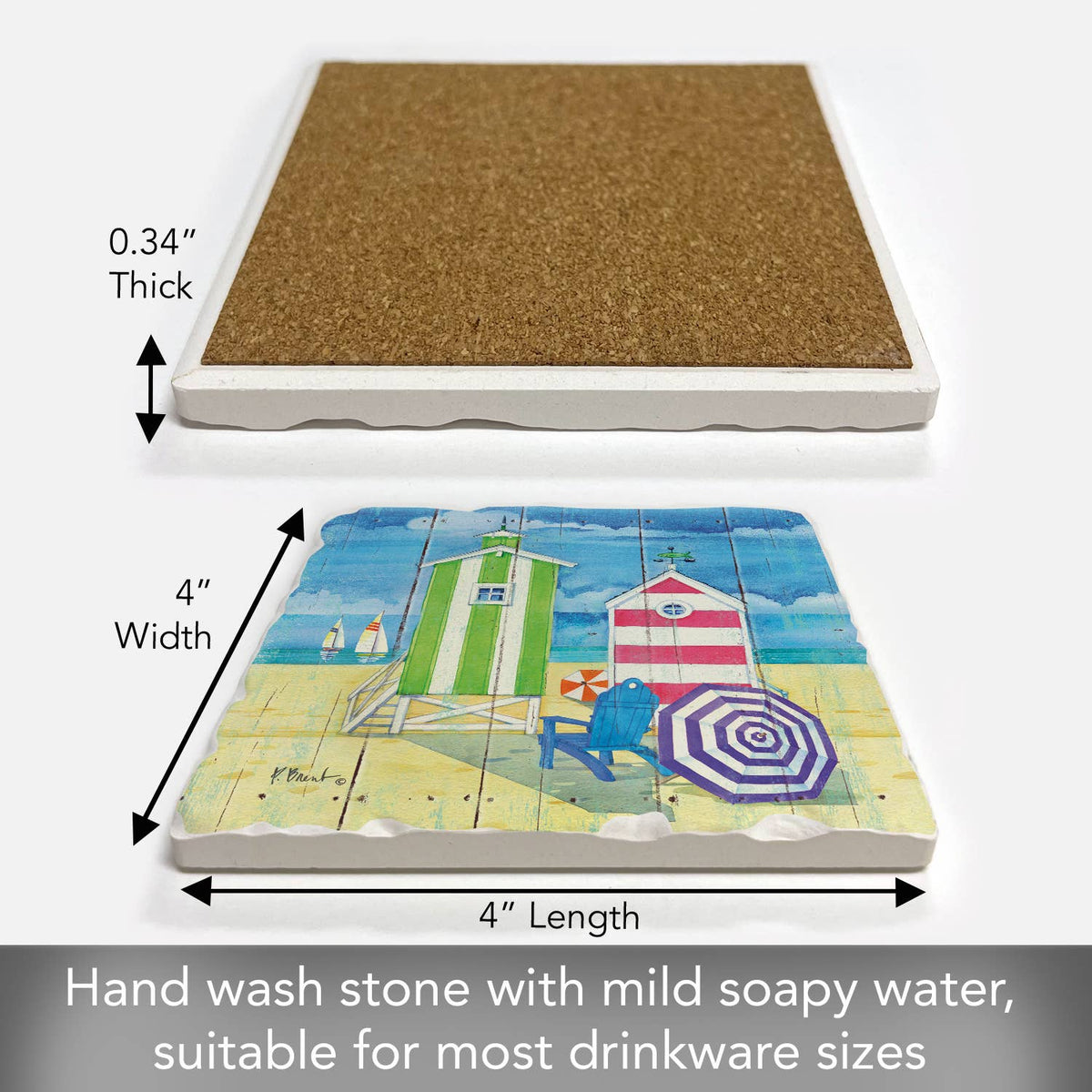 "Beach Hut" Single Tumbled Tile Stone Coaster