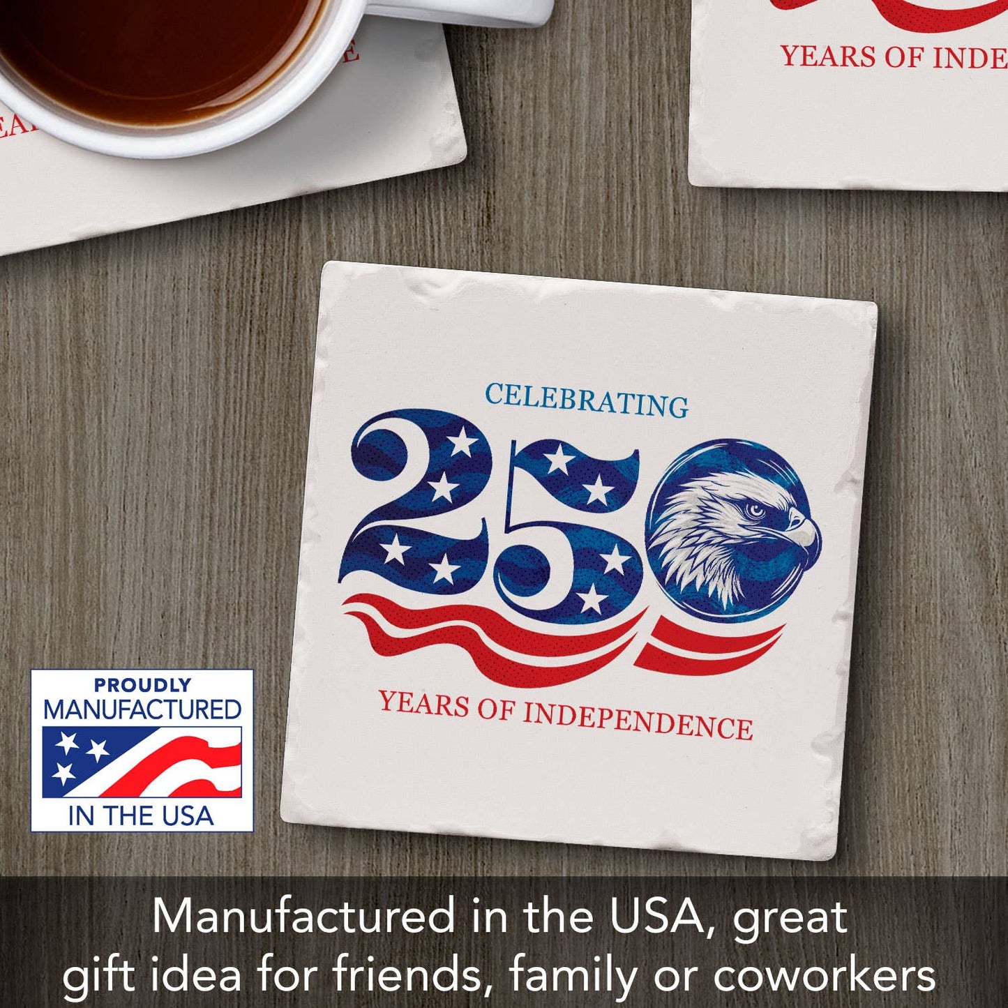 "Celebrate 250" Single Absorbent Tumbled Tile Coaster