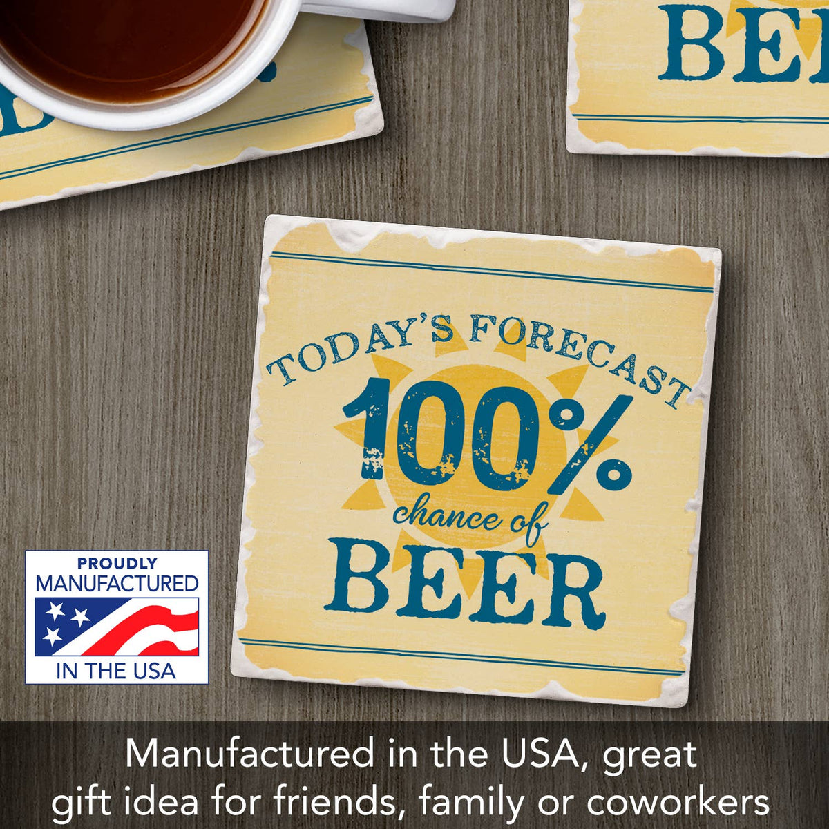 "Todays Forecast-Beer" Single Tumbled Tile Coaster