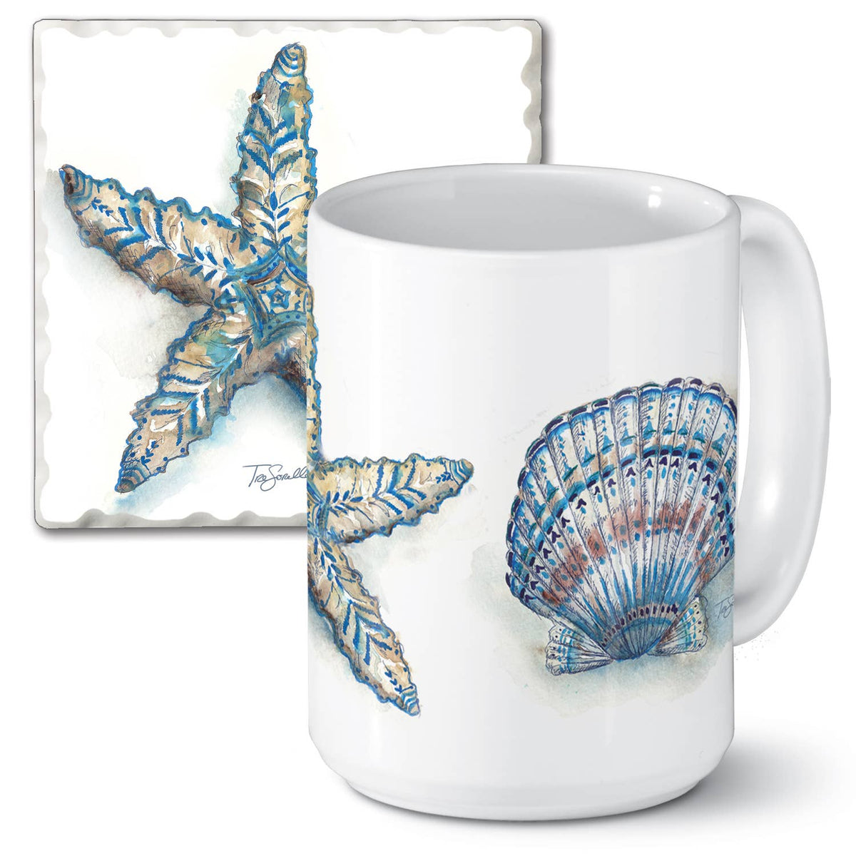 Bohemian Shells  15 oz. Ceramic Mug & Coaster Gift Set