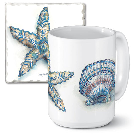 Bohemian Shells  15 oz. Ceramic Mug & Coaster Gift Set