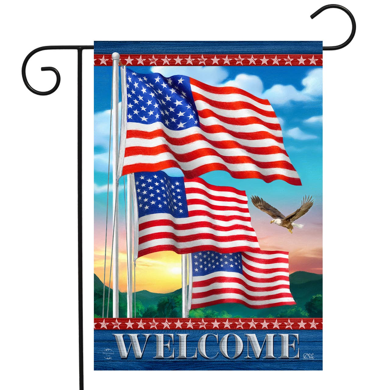 Waving American Flags Welcome Garden Flag