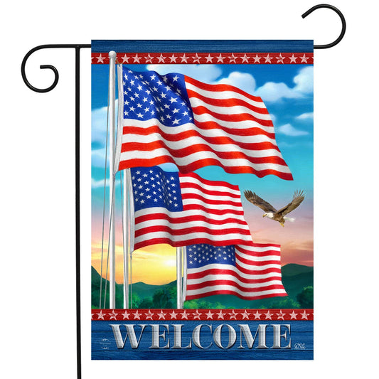 Waving American Flags Welcome Garden Flag