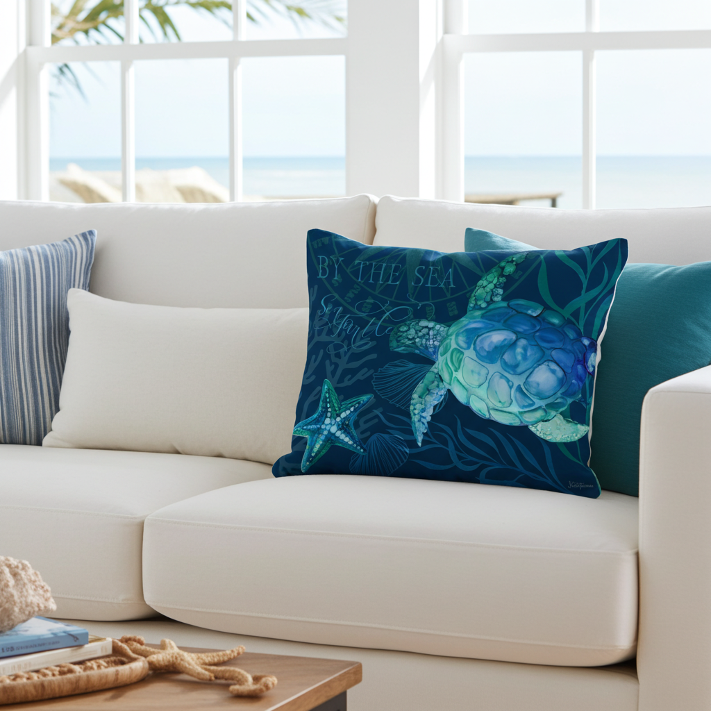 Pillow - Turtle in Deep Sea - indoor / outdoor cushion