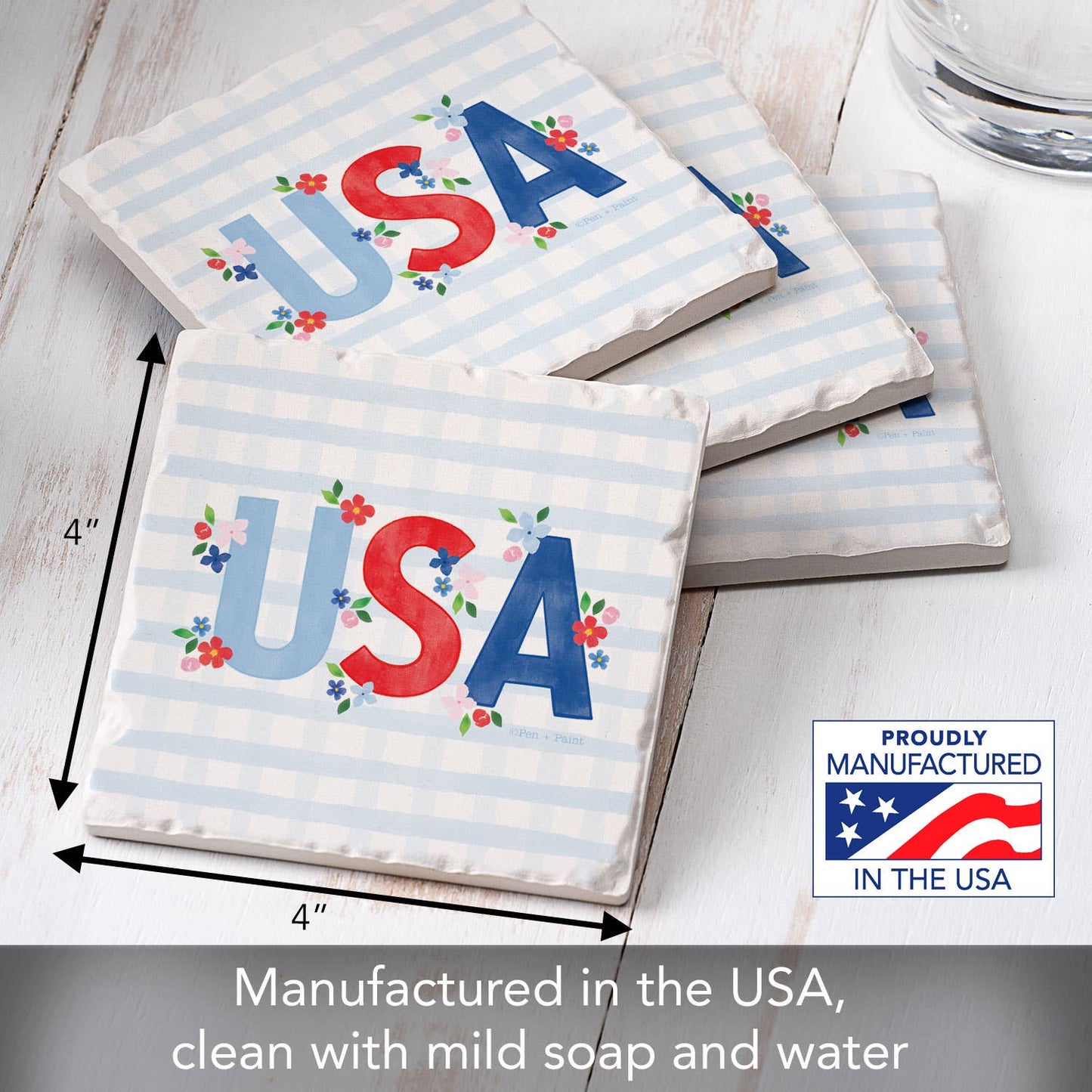 "USA Gingham" Absorbent Stone Tumbled Tile Coaster