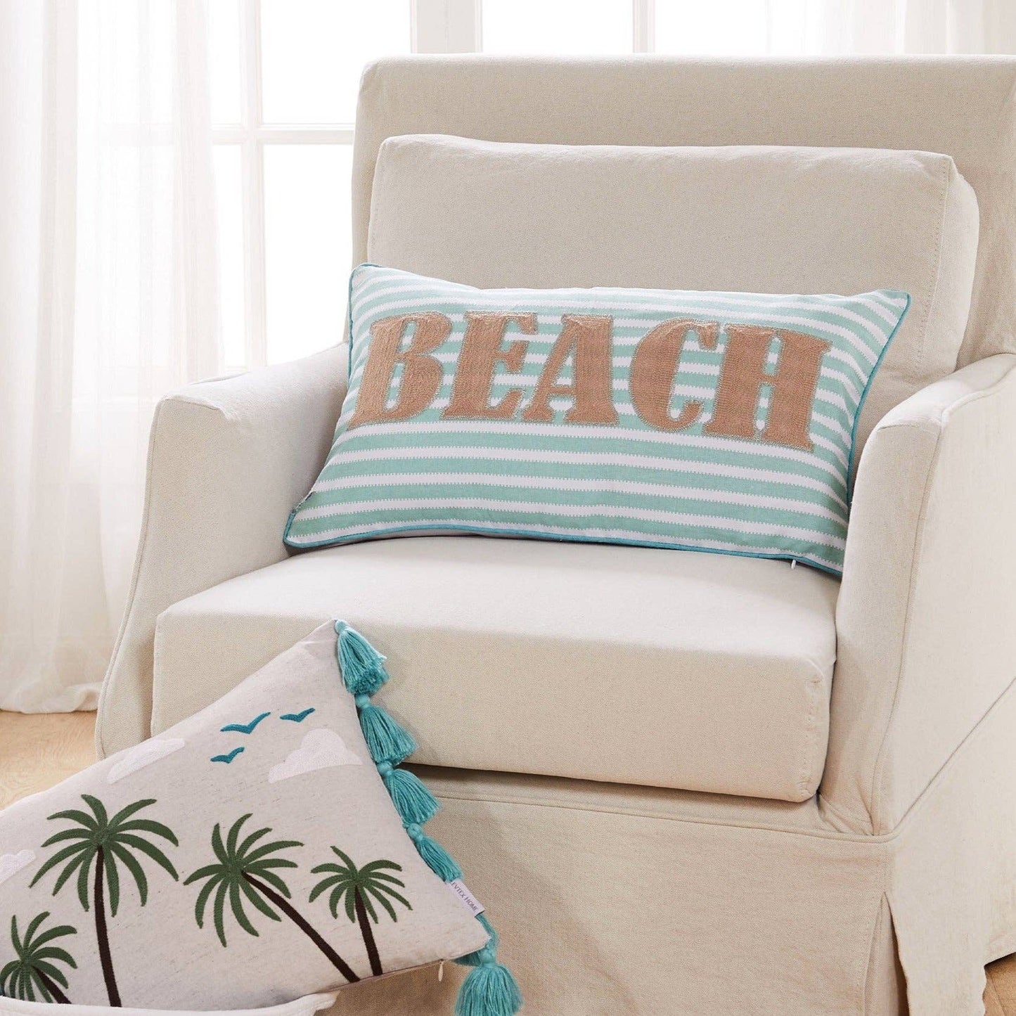 Beach Days Palm Tassel Pillow