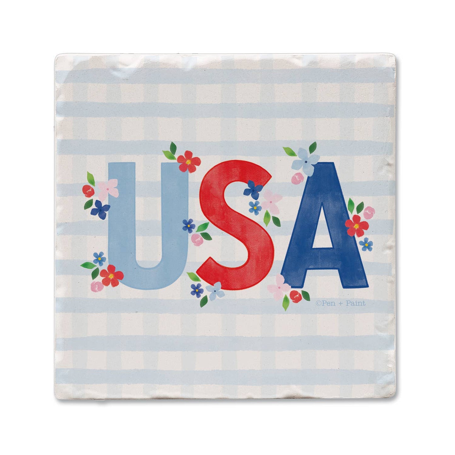 "USA Gingham" Absorbent Stone Tumbled Tile Coaster