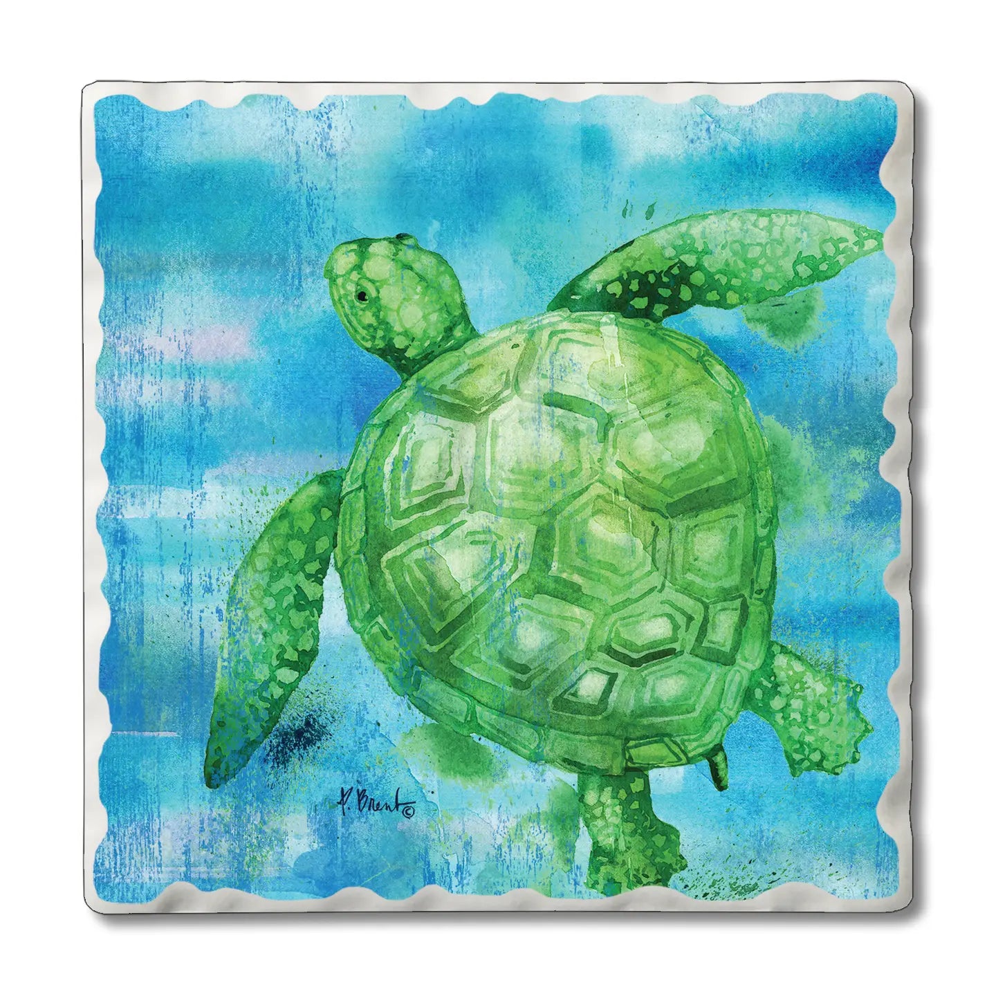 "Arianna Turtle" Absorbent Tumbled Tile Coaster