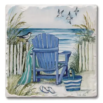 Beach Chairs Absorbent Tumbled Tile Coaster