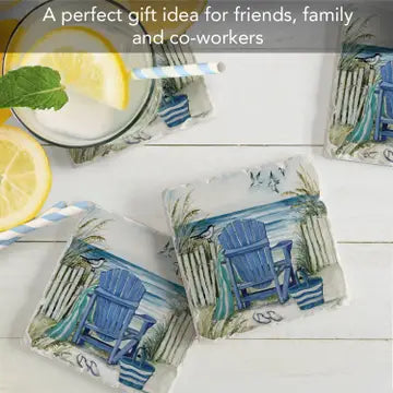 Beach Chairs Absorbent Tumbled Tile Coaster