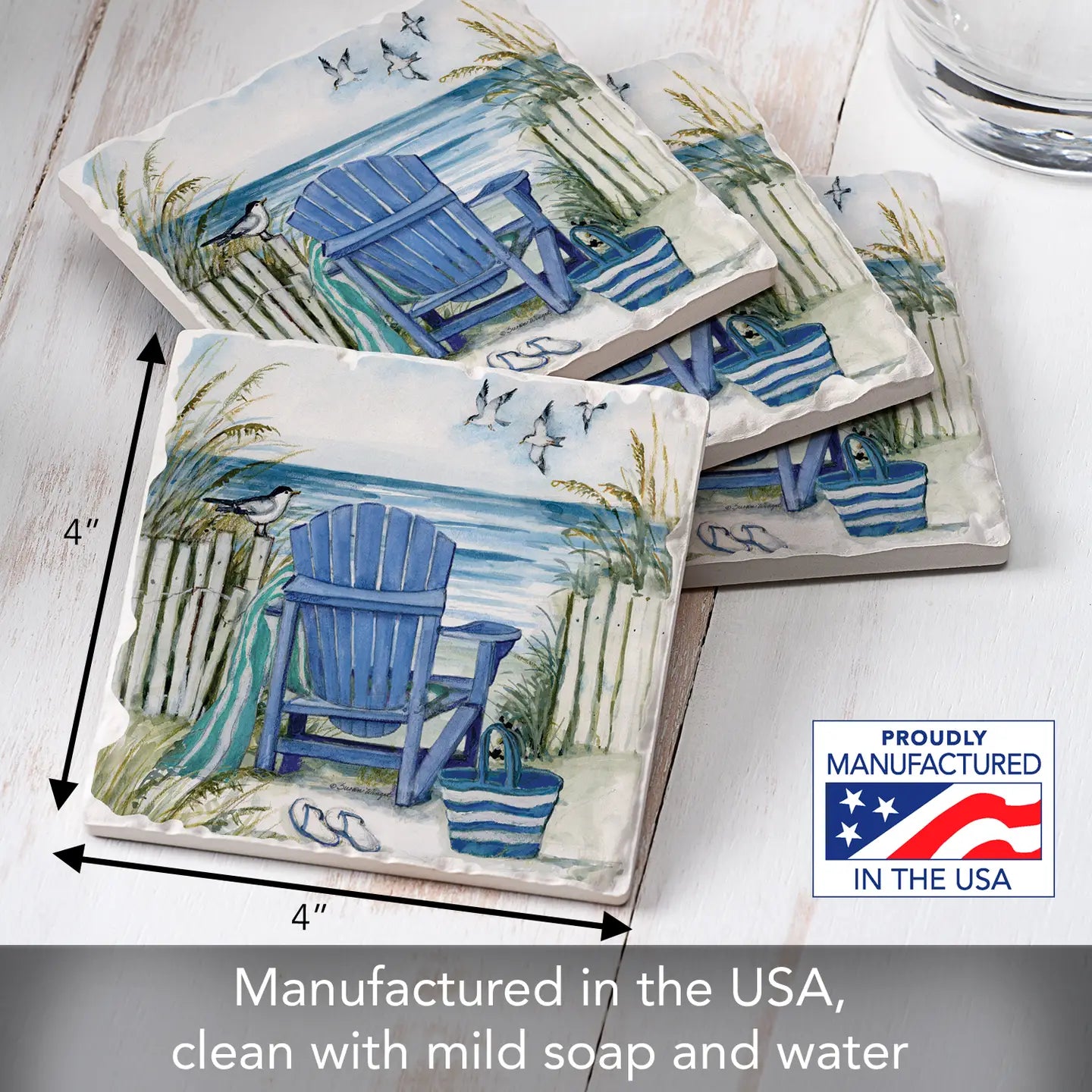 Beach Chairs Absorbent Tumbled Tile Coaster
