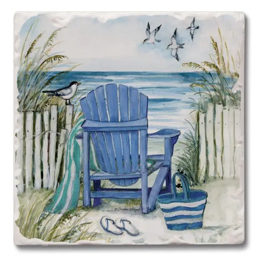 Beach Chairs Absorbent Tumbled Tile Coaster
