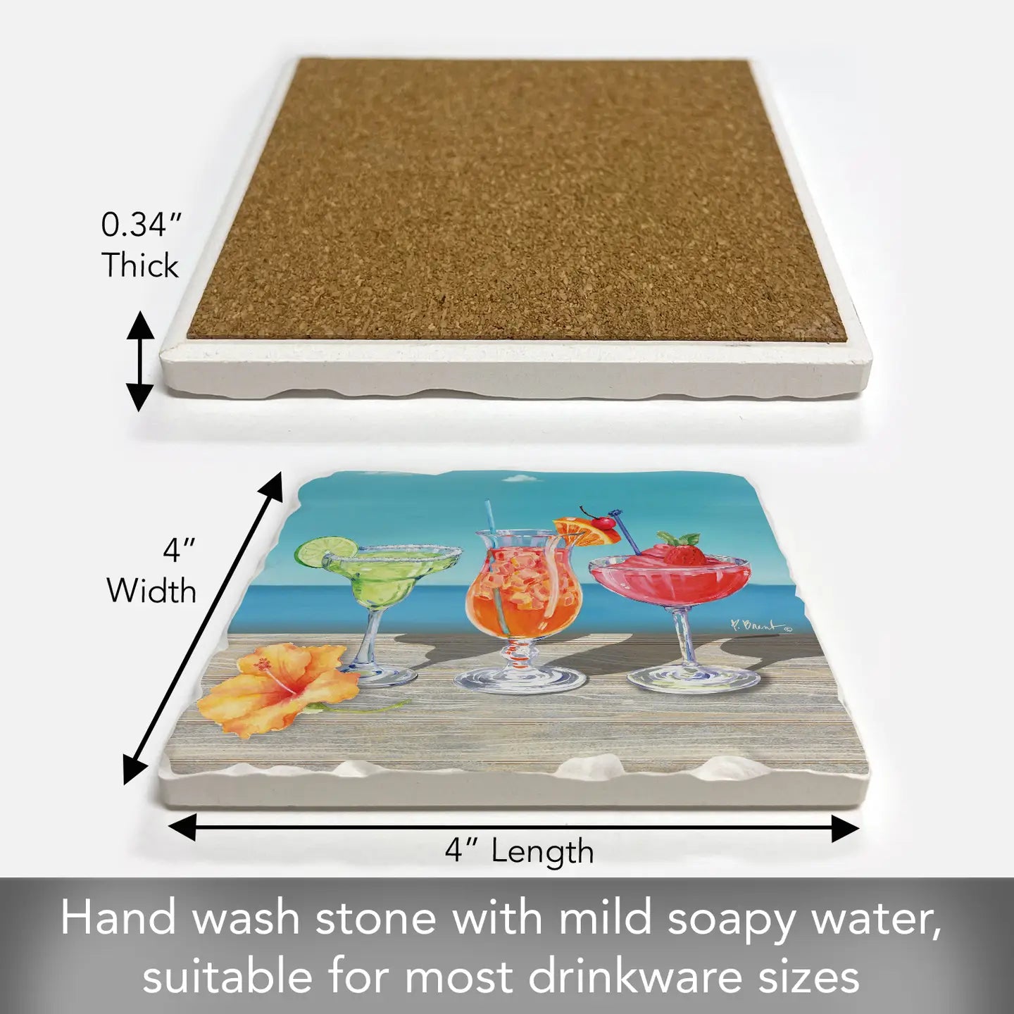 "Beach Cocktails" Tumbled Tile Stone Coaster