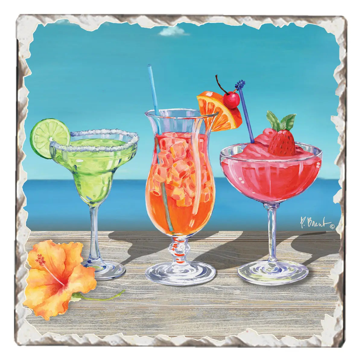 "Beach Cocktails" Tumbled Tile Stone Coaster