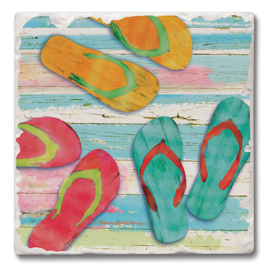 "Beach Daze Sandals" Tumbled Tile Coaster