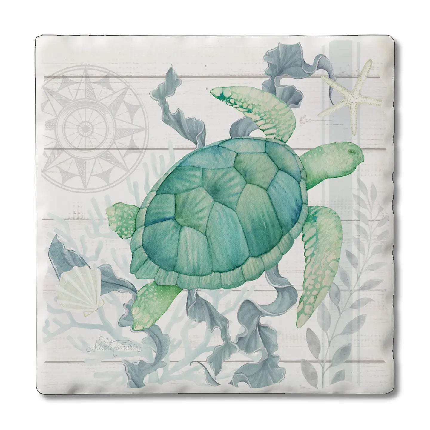 Beach Therapy Turtle Absorbent Tumbled Tile Coaster