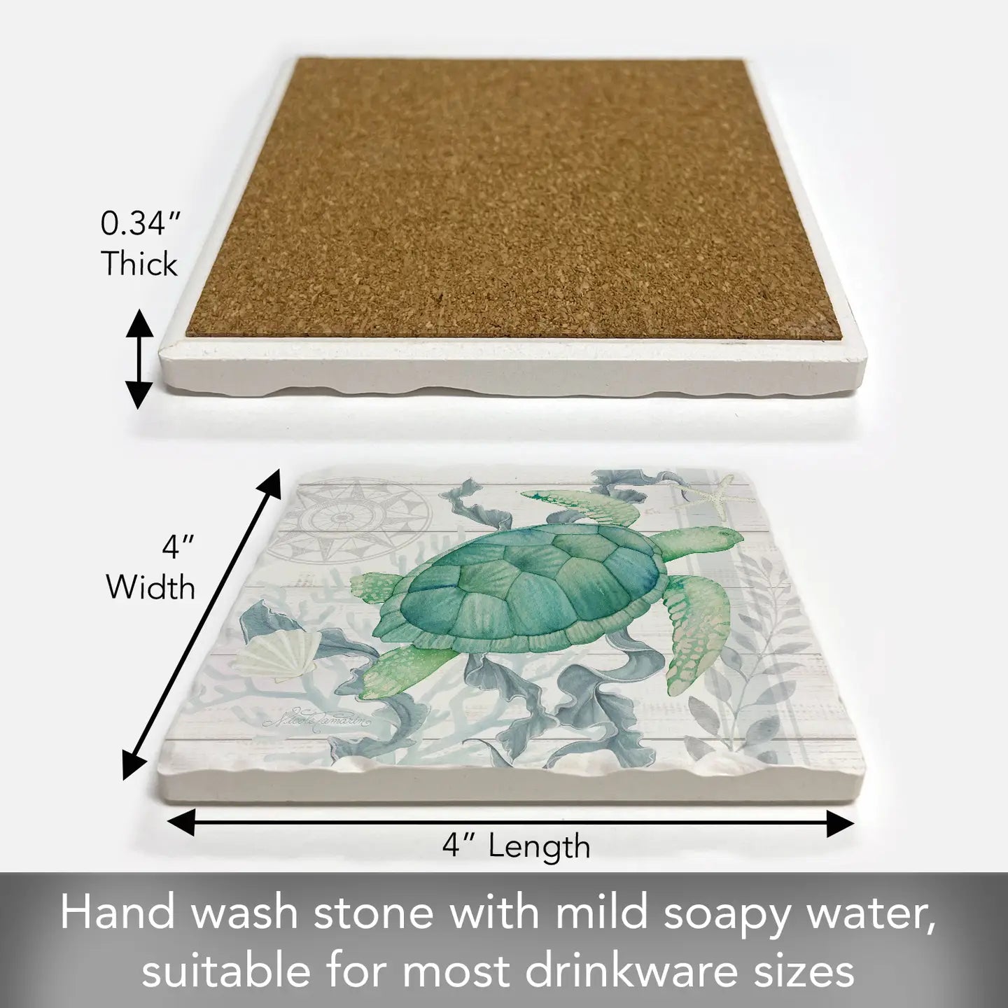 Beach Therapy Turtle Absorbent Tumbled Tile Coaster