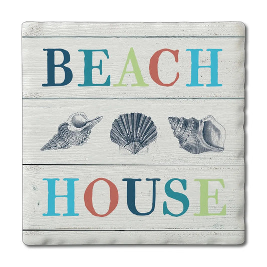 "Beach House Vibe" Absorbent Tumbled Tile Coaster