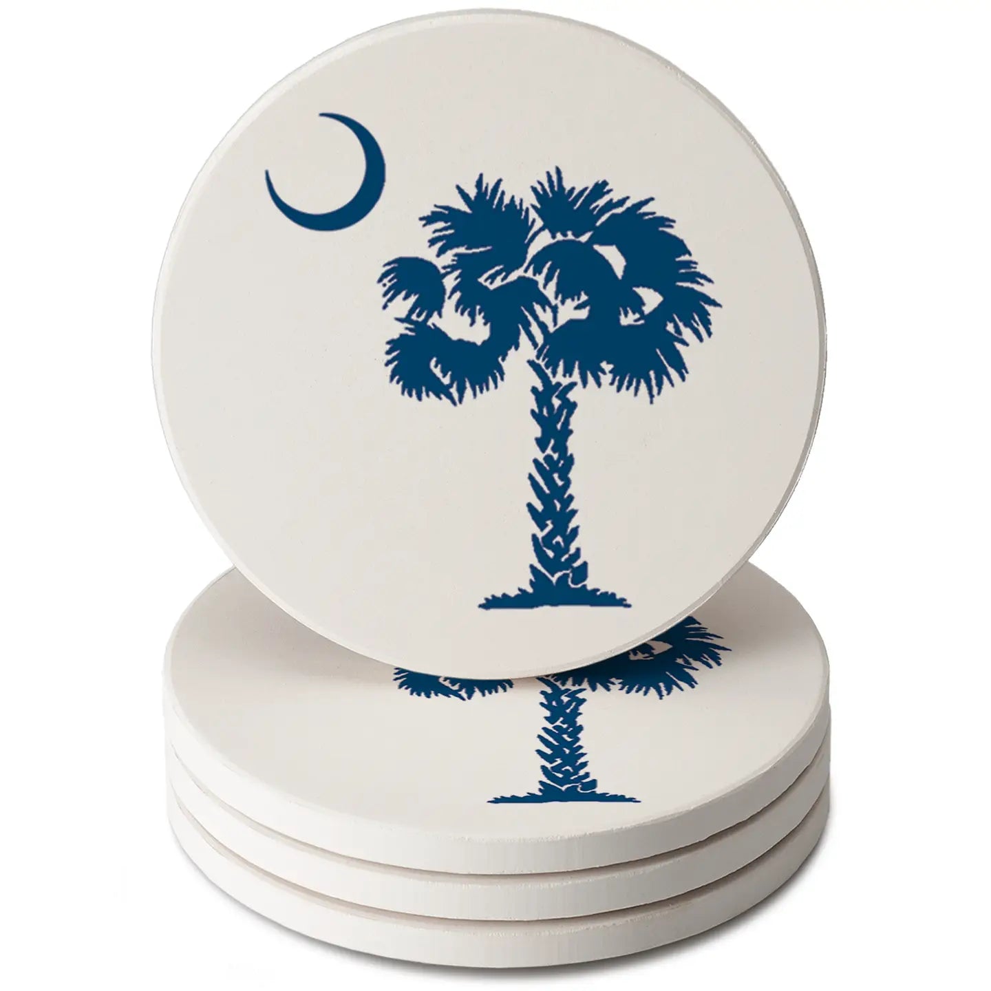 Blue Palmetto Round Absorbent Stone Coaster