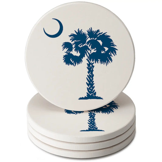 Blue Palmetto Round Absorbent Stone Coaster