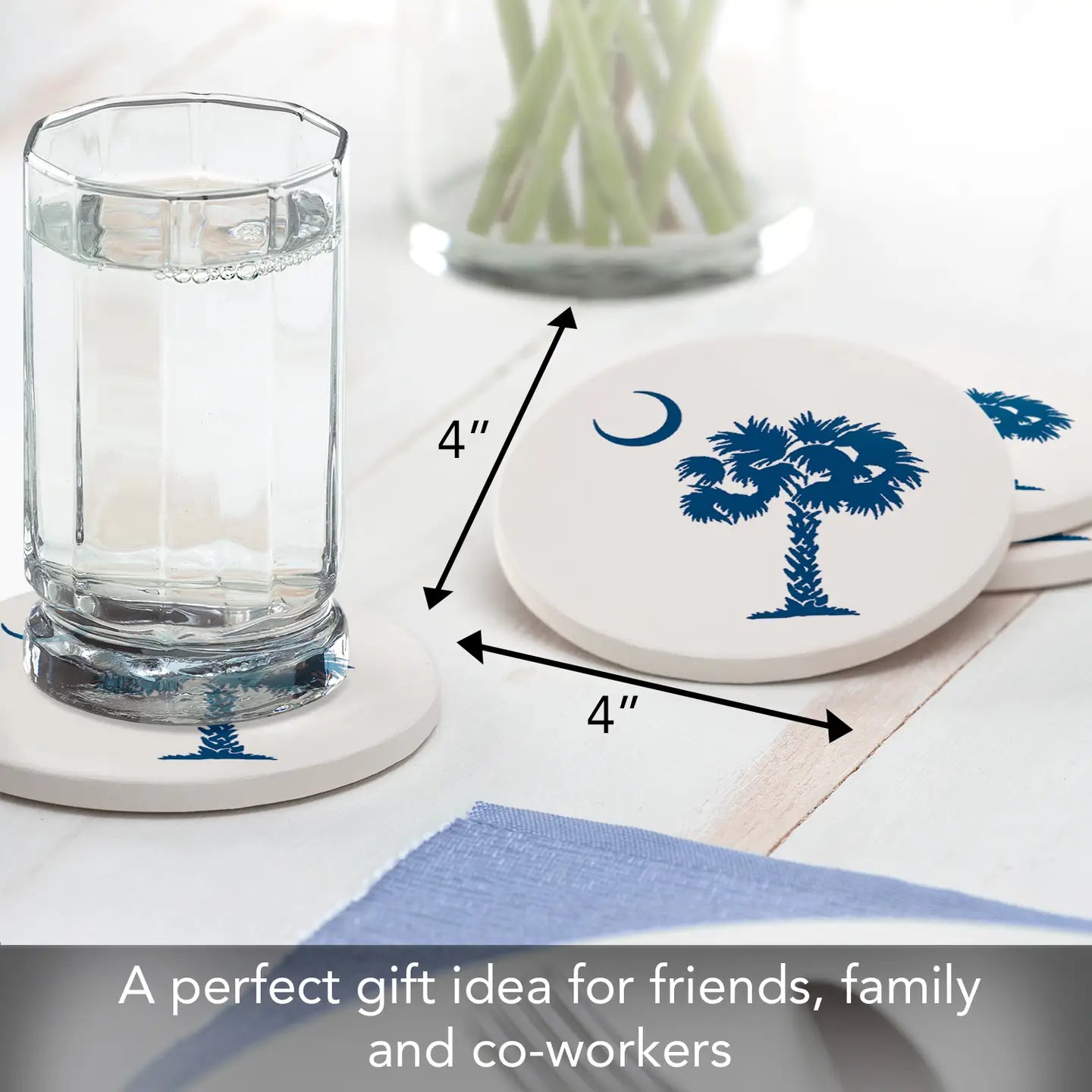 Blue Palmetto Round Absorbent Stone Coaster