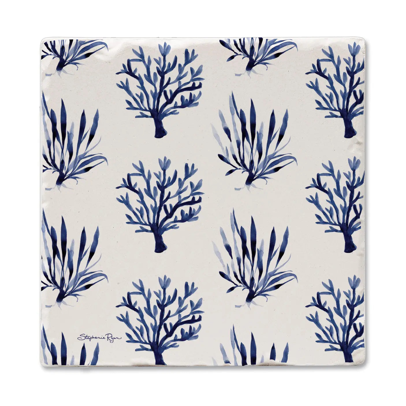 "Coastal Coral" Absorbent Tumbled Tile Coaster