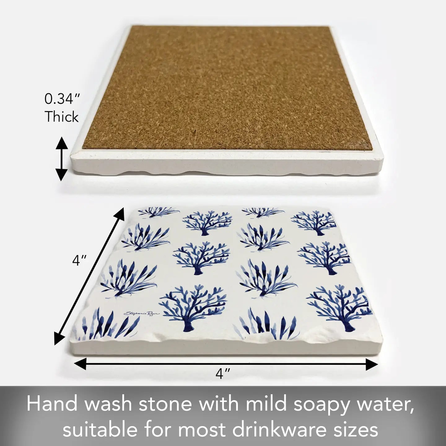"Coastal Coral" Absorbent Tumbled Tile Coaster