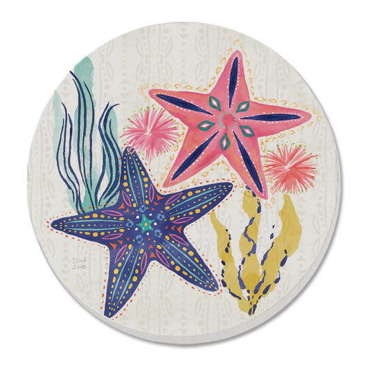 "Colorful Starfish" Round Absorbent Stone Coaster