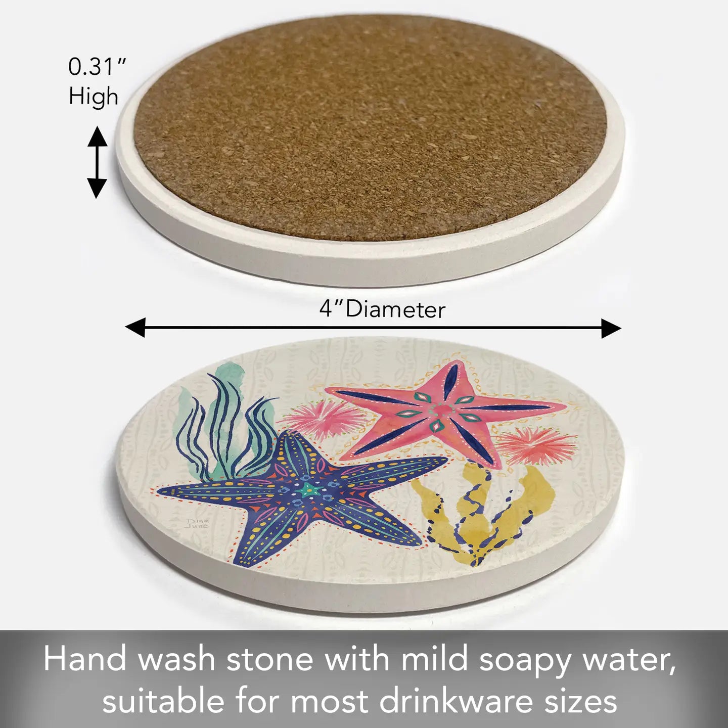 "Colorful Starfish" Round Absorbent Stone Coaster
