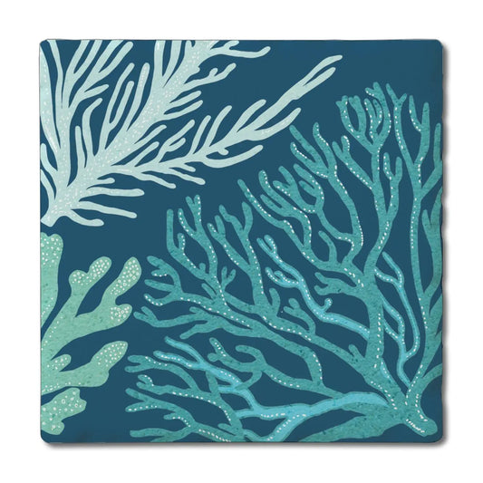 "Coral Blues" Absorbent Tumbled Tile Coaster