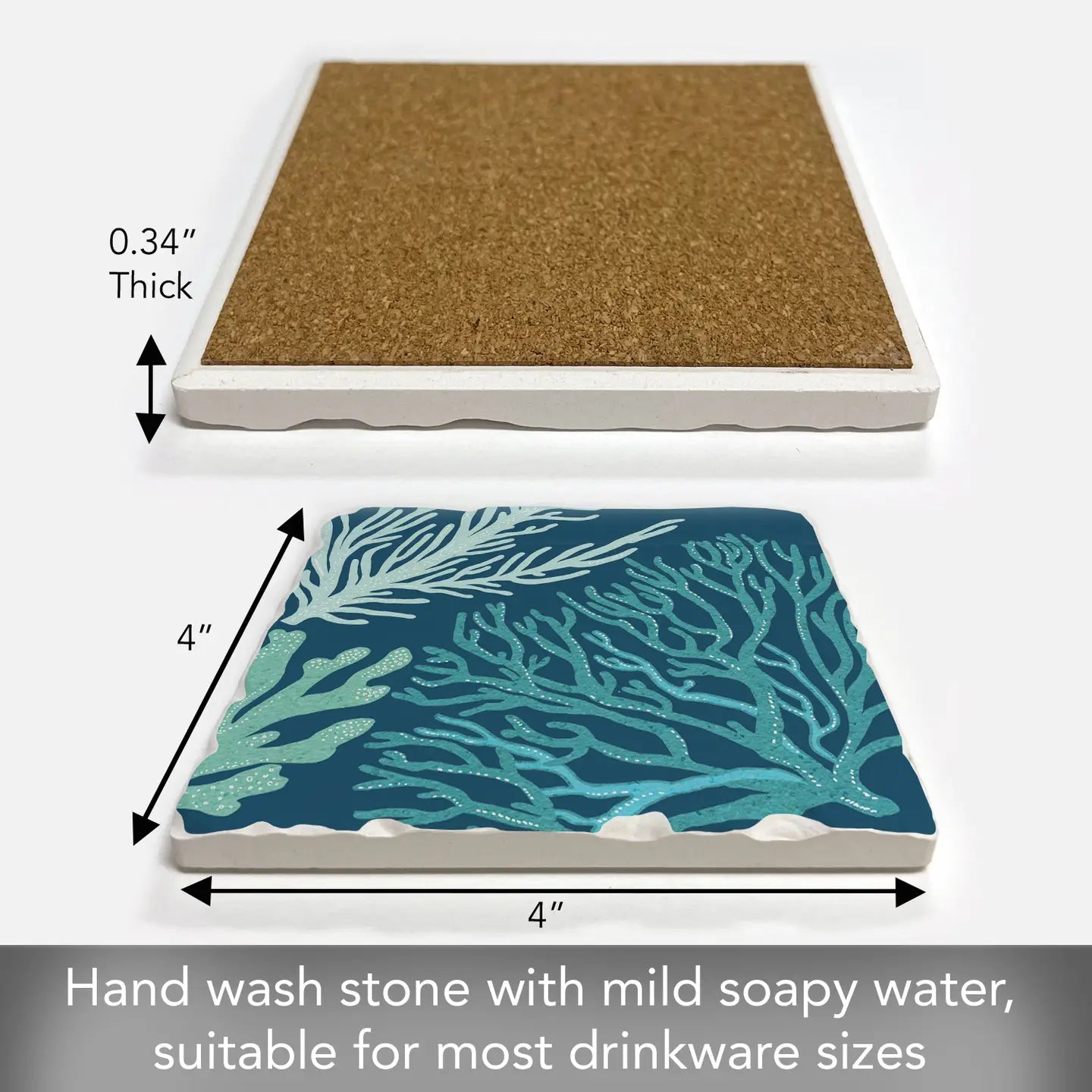 "Coral Blues" Absorbent Tumbled Tile Coaster